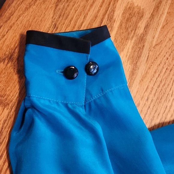 Vintage Eleanor P Brenner Silk Blouse Blue & Black Button Down Size Medium Flaws - Picture 6 of 14